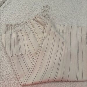H&M White Linen-Blend Pants with Black Pinstripes